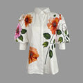 Women's Elegant Blouses 2025 Spring Autumn New Chic Puff Sleeves Asymmetric Floral Printed Lapel V-neck Shirts Tops for Woman