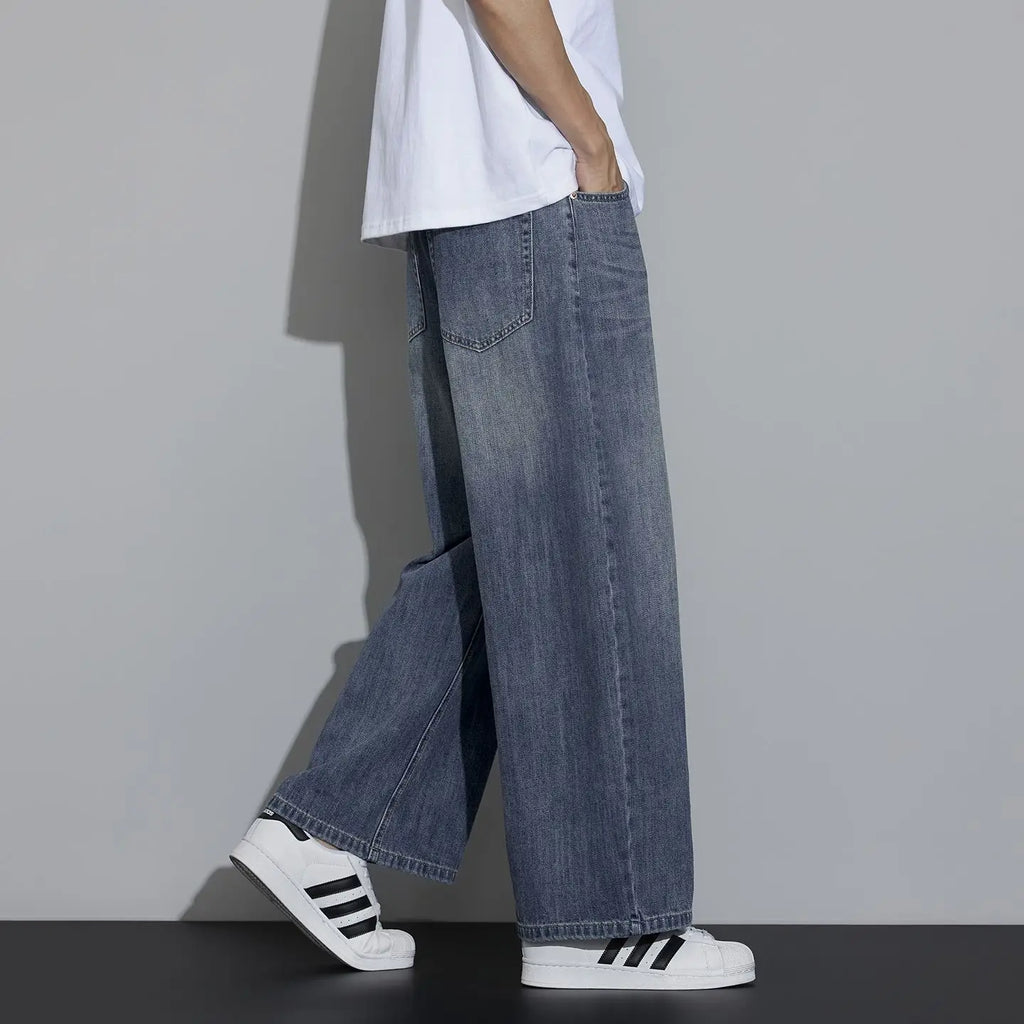 Men's Jeans 2026 Spring Versatile Casual Wash Loose Straight Nine-Point Pants