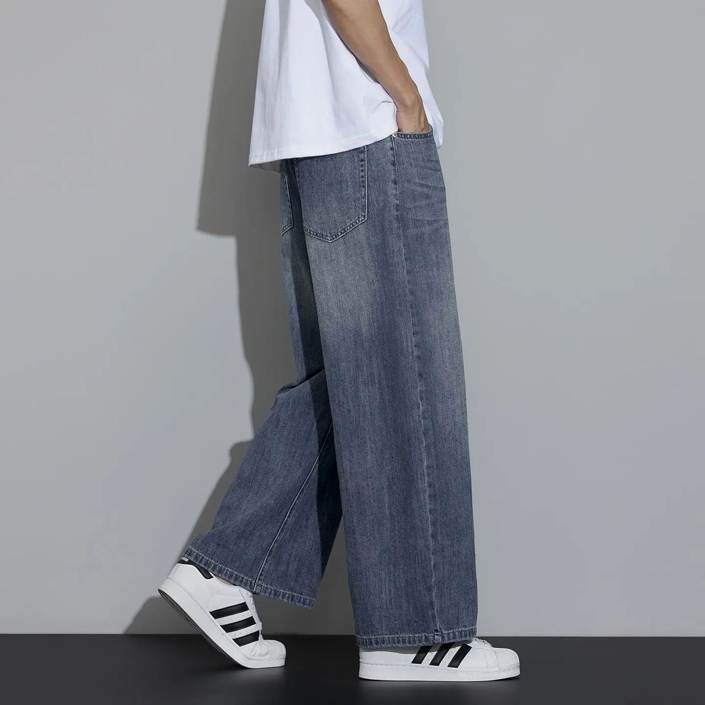 Men's Jeans 2026 Spring Versatile Casual Wash Loose Straight Nine-Point Pants