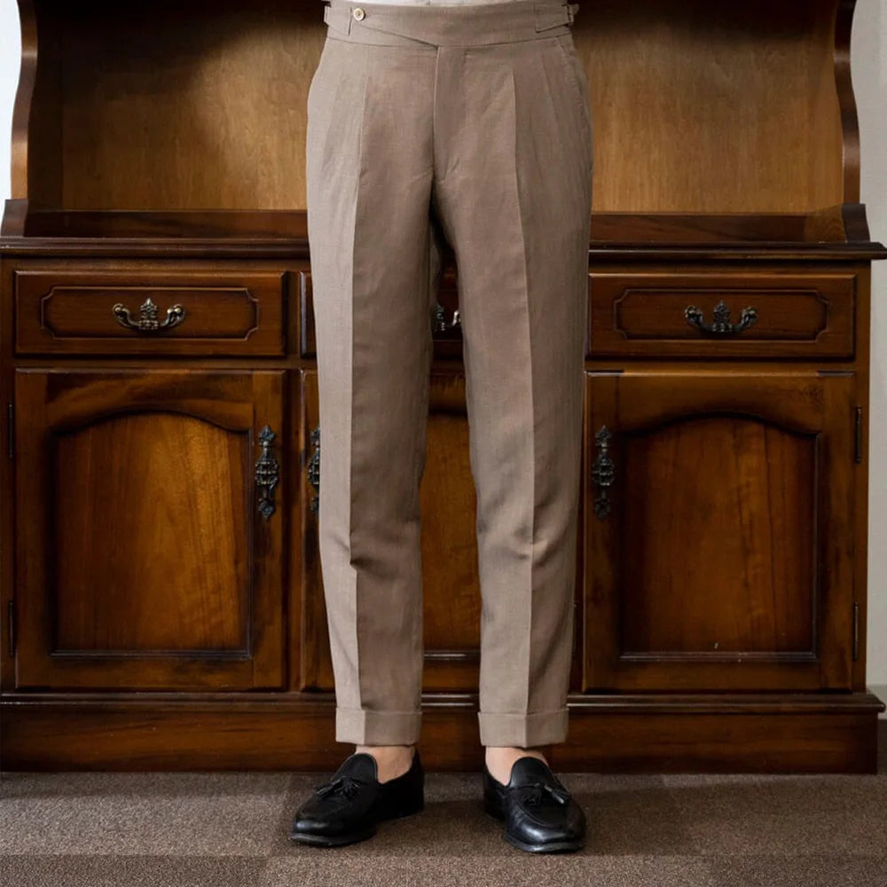 Casual Pants Men's Solid Color Linen Straight-Leg Trouser for Man Trousers Business Lightweight Work Tailoring Classic Clothing