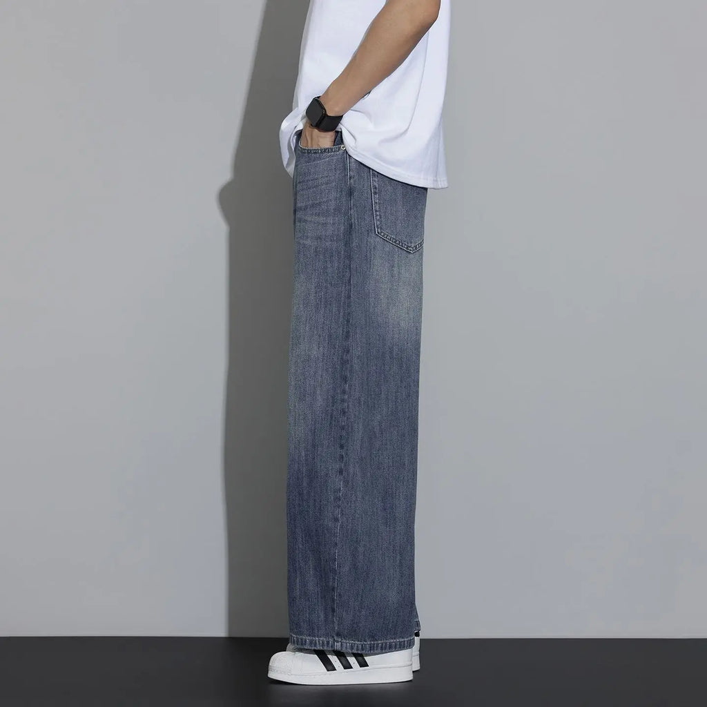 Men's Jeans 2026 Spring Versatile Casual Wash Loose Straight Nine-Point Pants