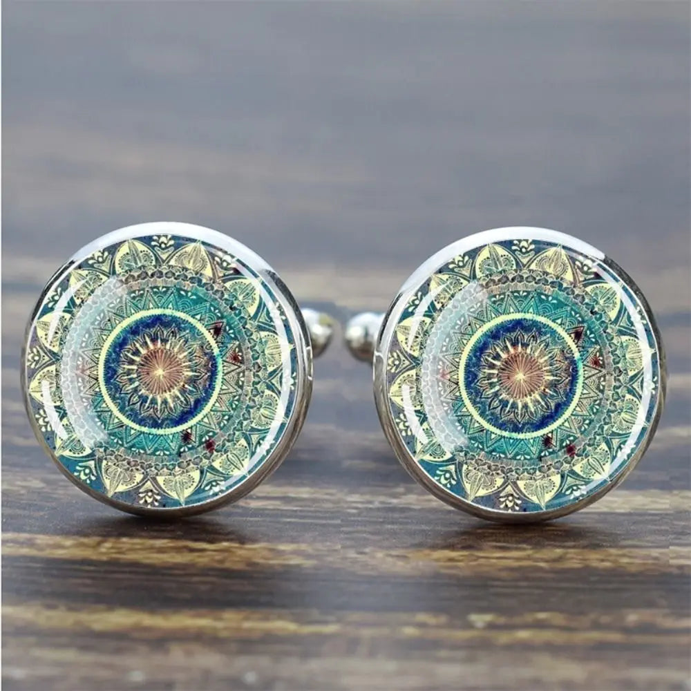 Clothing Accessories Alloy Glass Mandala Cufflinks Multicolor Flower Cufflinks for Mens Super Shinny Gift Men