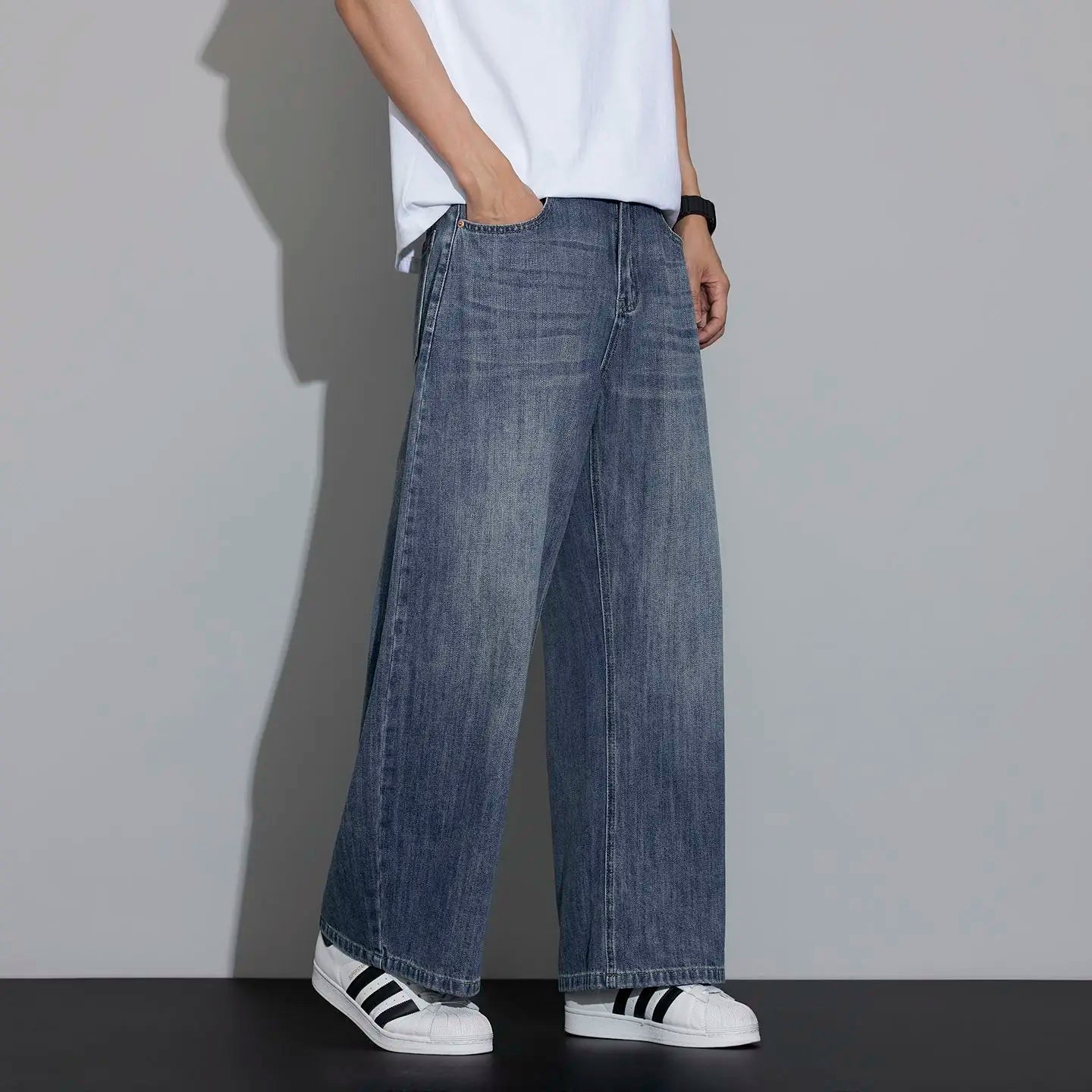 Men's Jeans 2026 Spring Versatile Casual Wash Loose Straight Nine-Point Pants