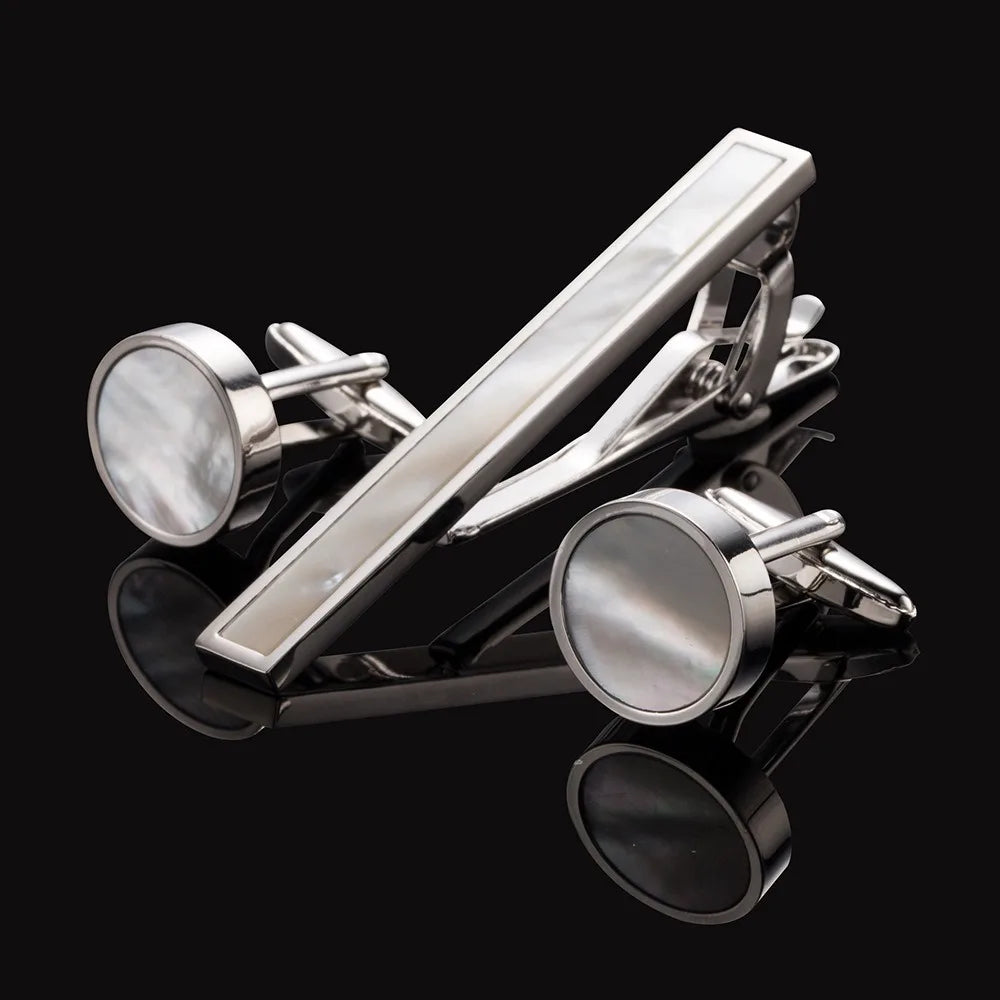 Men's Formal Attire Tie Clip Cufflinks White Shell Suit Fashionable Shirt Sleeve Studs Decorative Accessories