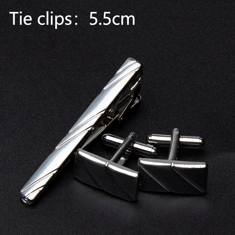 Men Metal Tie Clips Cufflinks Set Luxury Tie Accessories Classic Shirts Cuff Fashion Carving Cufflink for Mens Jewelry Gifts