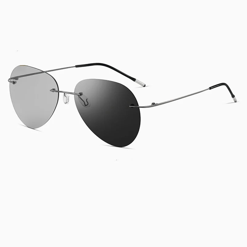 HD Pure Titanium Photochromic Rimless Sunglasses Polarized UV400 Night Vision Pilot Sun Glasses For Men Women Driving Glasses