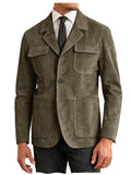 Men's Suede Safari Jacket Navy Slim Fit Fashion Multi-Pocket Notched Lapel Retro Casual Hunting Blazer For Business Daily Wear