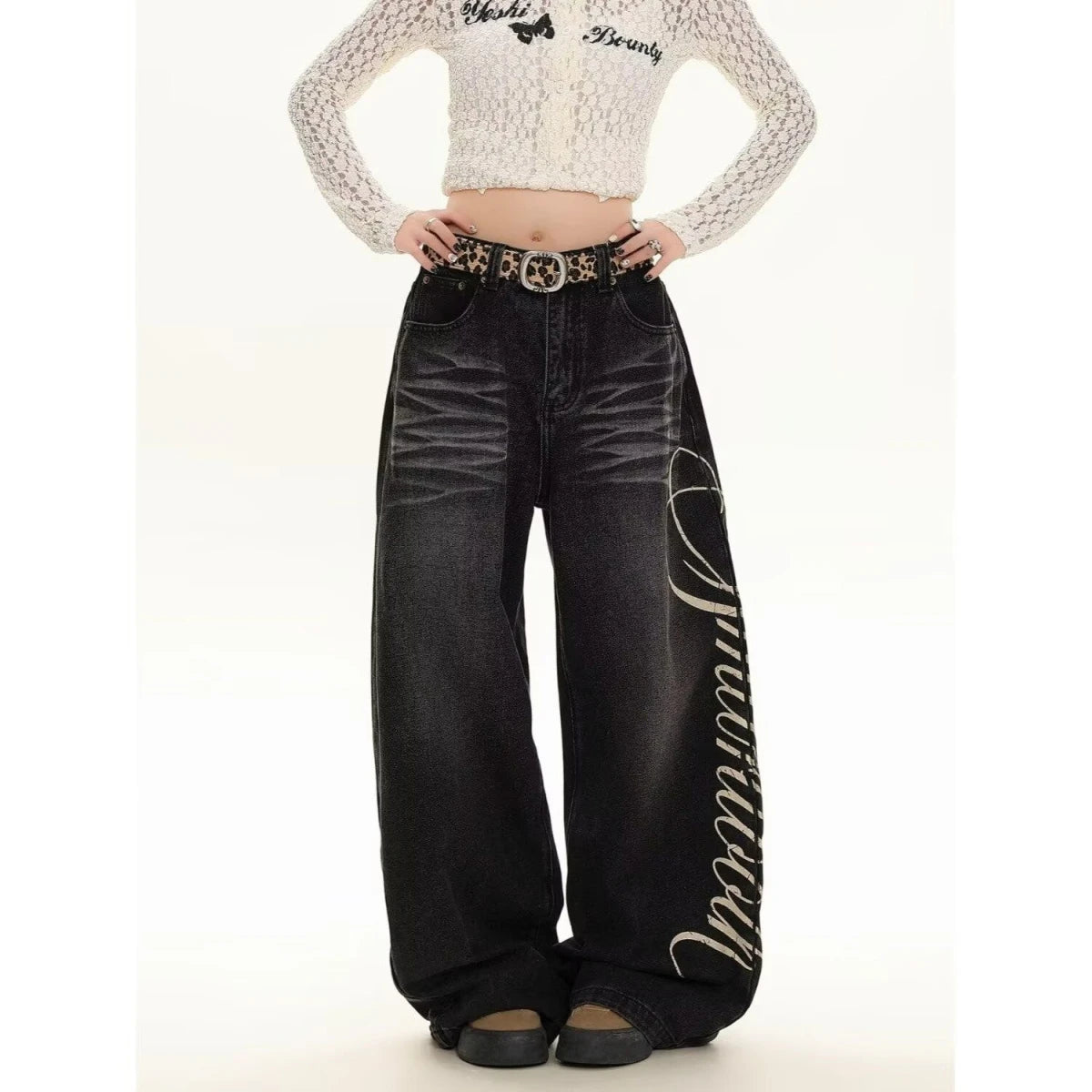Blue High Waist Loose Wide Leg Jeans Women's Fashionable Slimming Jeans Casual Comfortable Cotton Polyester Blend