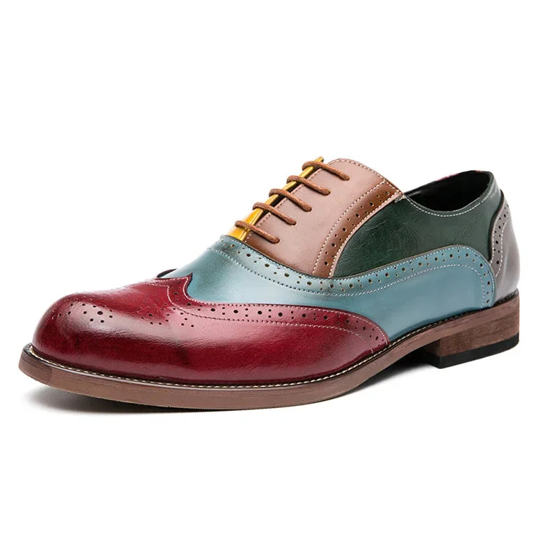 Men Business Dress shoe Colorful  Lace up Fashion Man Casual Leather Oxfords shoes Flat Leisure Wedding Party shoe Men Big Size