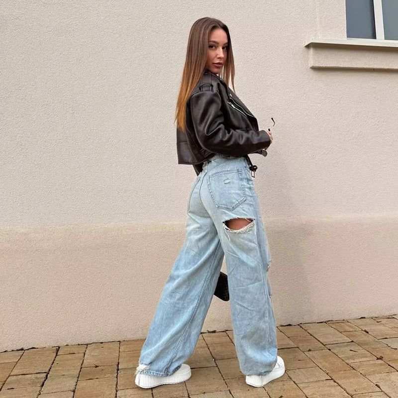 Women's New Jeans Spring 2026 Fashion Slim Elegant Women's Unique Hole Jeans Chic Spring Travel Street Youth High Waist Pants