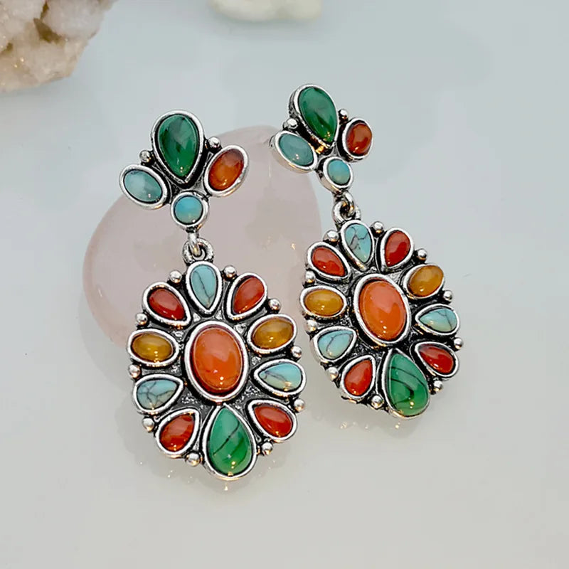 Ajojewel Colorful Bohemian Earrings Natural Stones Exaggerated Jewelry Women Accessories