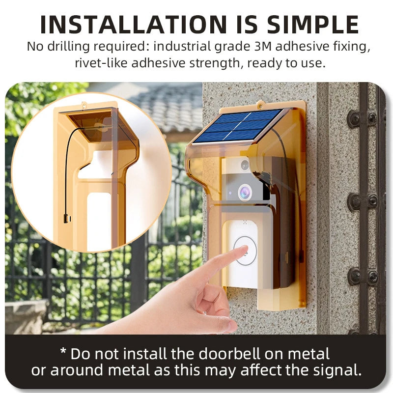 Outdoor Wireless Doorbell with Solar Cover Camera Wifi Digital Door Peepholes Waterproof Smart Home Intercom Video Eye Ring Bell