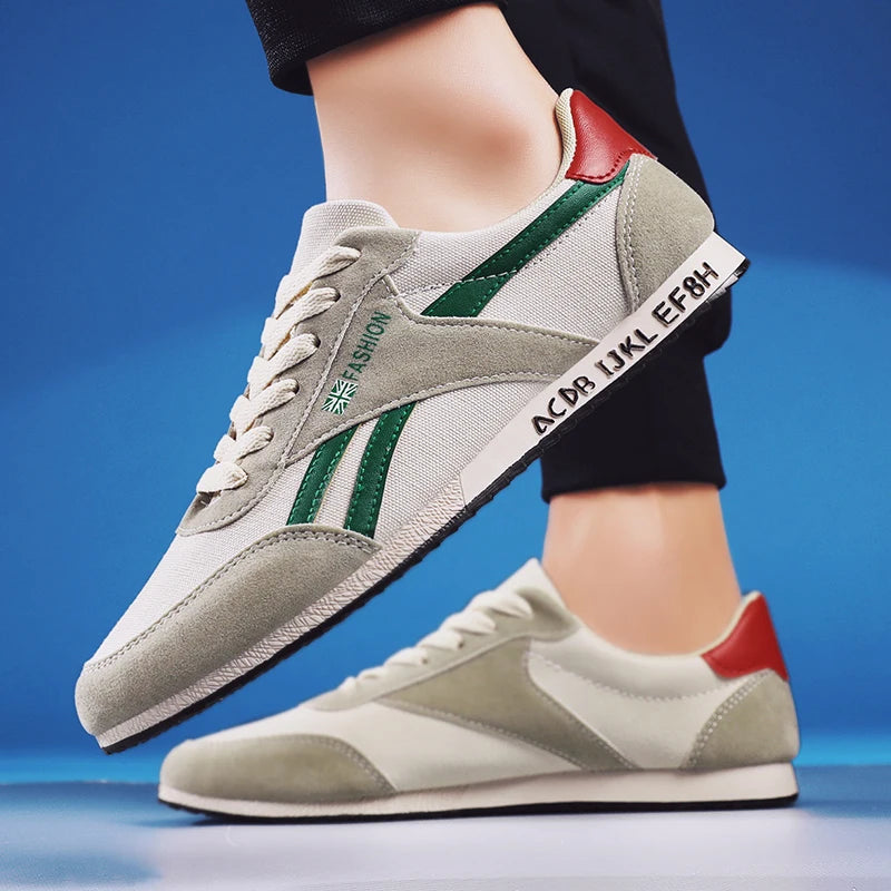 Men's casual board shoes, low cut lace up casual shoes, versatile running canvas shoes, flat bottomed breathable men's shoes