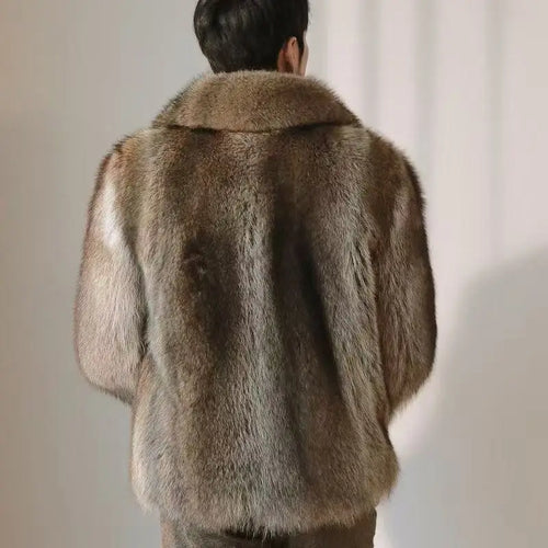 2025 New Autumn Winter Thicken Men's Fur Warm Soft Artificial Raccoon Plush Hoodies Light Luxury Fashion Tops Coat Male Overwear