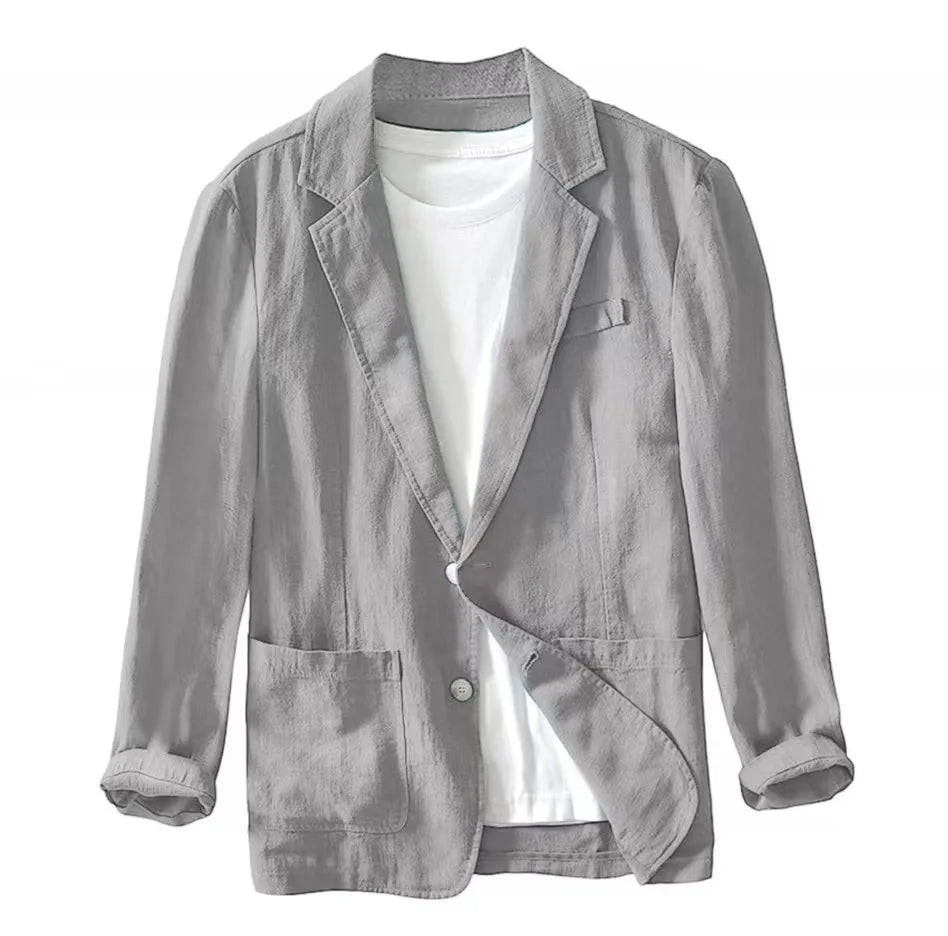Men's Casual Suit Single-layer Jacket Solid Color Cotton And Linen Casual Fashion Men's Top