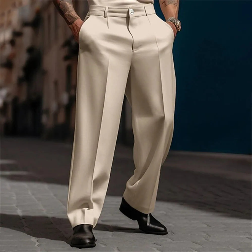 Mens Casual High-Waisted Loose Suit Pants 2024 New Business Versatile Comfortable Retro Solid Color Breathable Trousers For Men