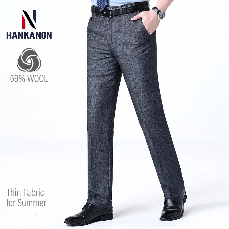 Brand New High-end Men's Wool Pants -Wool Blend Thin Fabric for Summer,Business Formal Dress Pants,Wool Blend Trousers