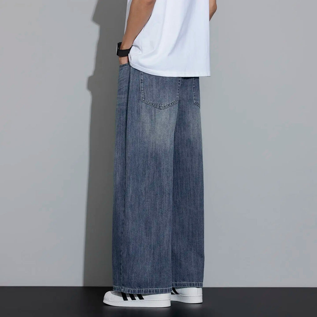 Men's Jeans 2026 Spring Versatile Casual Wash Loose Straight Nine-Point Pants