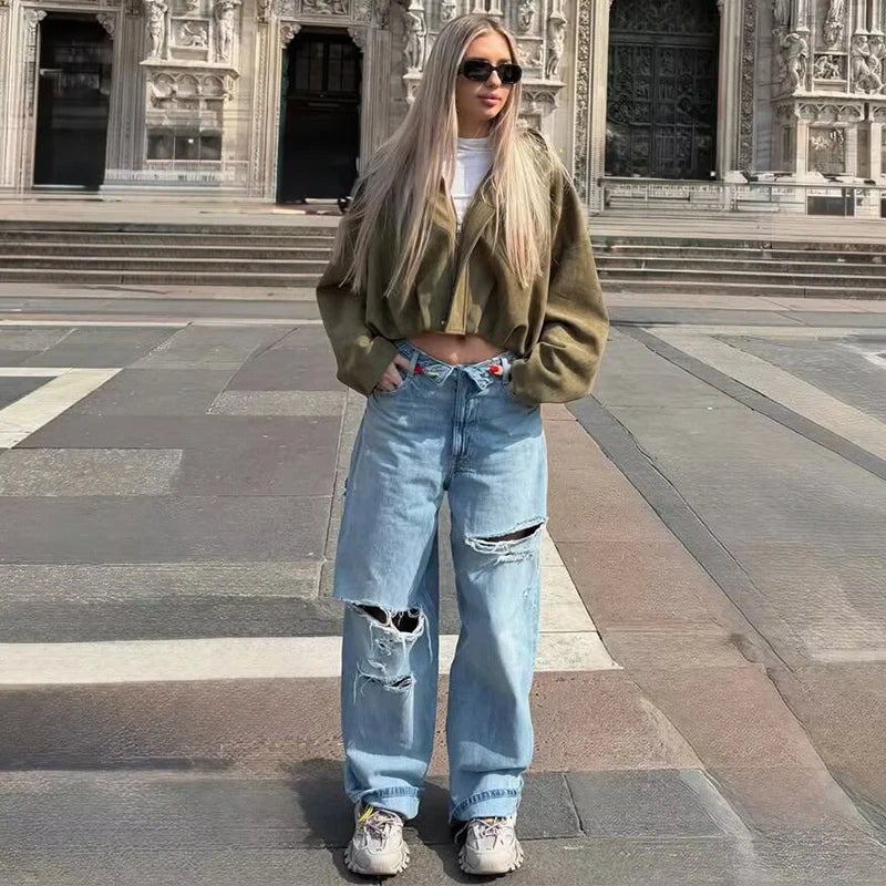 Women's New Jeans Spring 2026 Fashion Slim Elegant Women's Unique Hole Jeans Chic Spring Travel Street Youth High Waist Pants