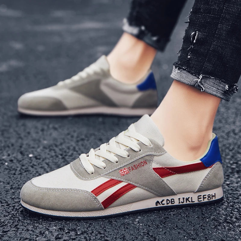 Men's casual board shoes, low cut lace up casual shoes, versatile running canvas shoes, flat bottomed breathable men's shoes