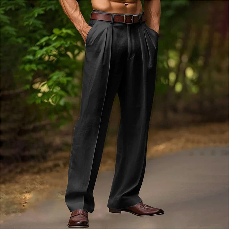 Daily Casual Mens Loose Straight Pants 2025 Spring Summer Leisure Breathable Thin Linen Trousers For Men Vintage Pleated Pants