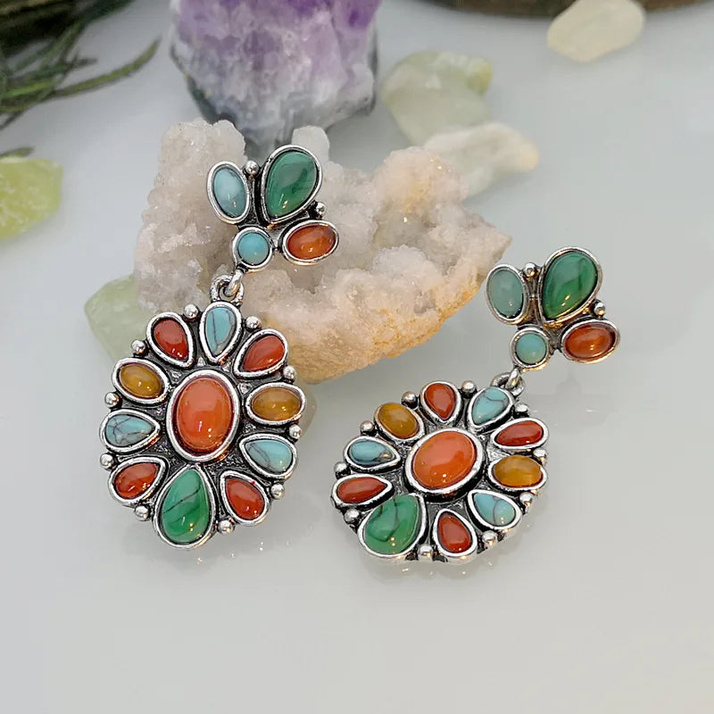 Ajojewel Colorful Bohemian Earrings Natural Stones Exaggerated Jewelry Women Accessories