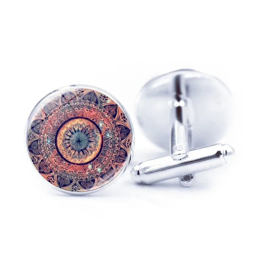Clothing Accessories Alloy Glass Mandala Cufflinks Multicolor Flower Cufflinks for Mens Super Shinny Gift Men