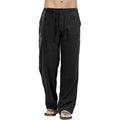 Men's Cotton Linen Pants Multiple Pockets Linen Breathable Pants Elastic Waist Fitness Joggers Trousers Casual Loose Sweatpants