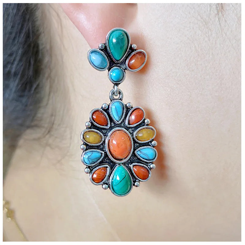 Ajojewel Colorful Bohemian Earrings Natural Stones Exaggerated Jewelry Women Accessories