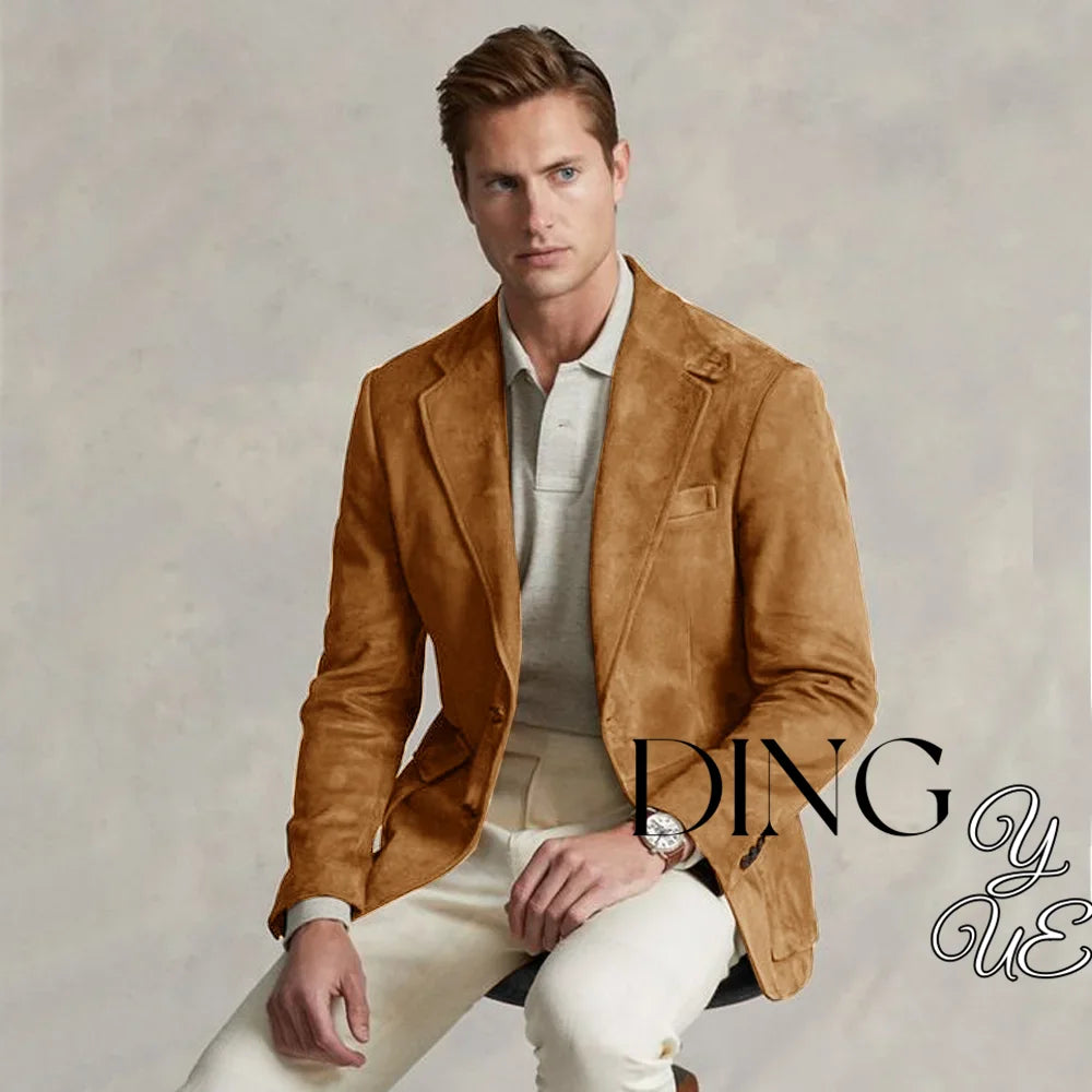 Hot Sale Men's Suit Suede Jacket Single Breasted Casual Fashion Male Coat for Men Blazers Luxury Designer Formal Mens Clothing