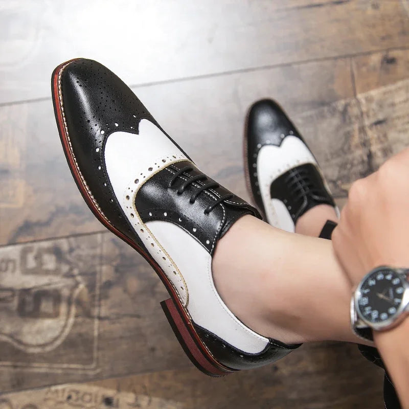 Men Business Dress shoe Colorful  Lace up Fashion Man Casual Leather Oxfords shoes Flat Leisure Wedding Party shoe Men Big Size