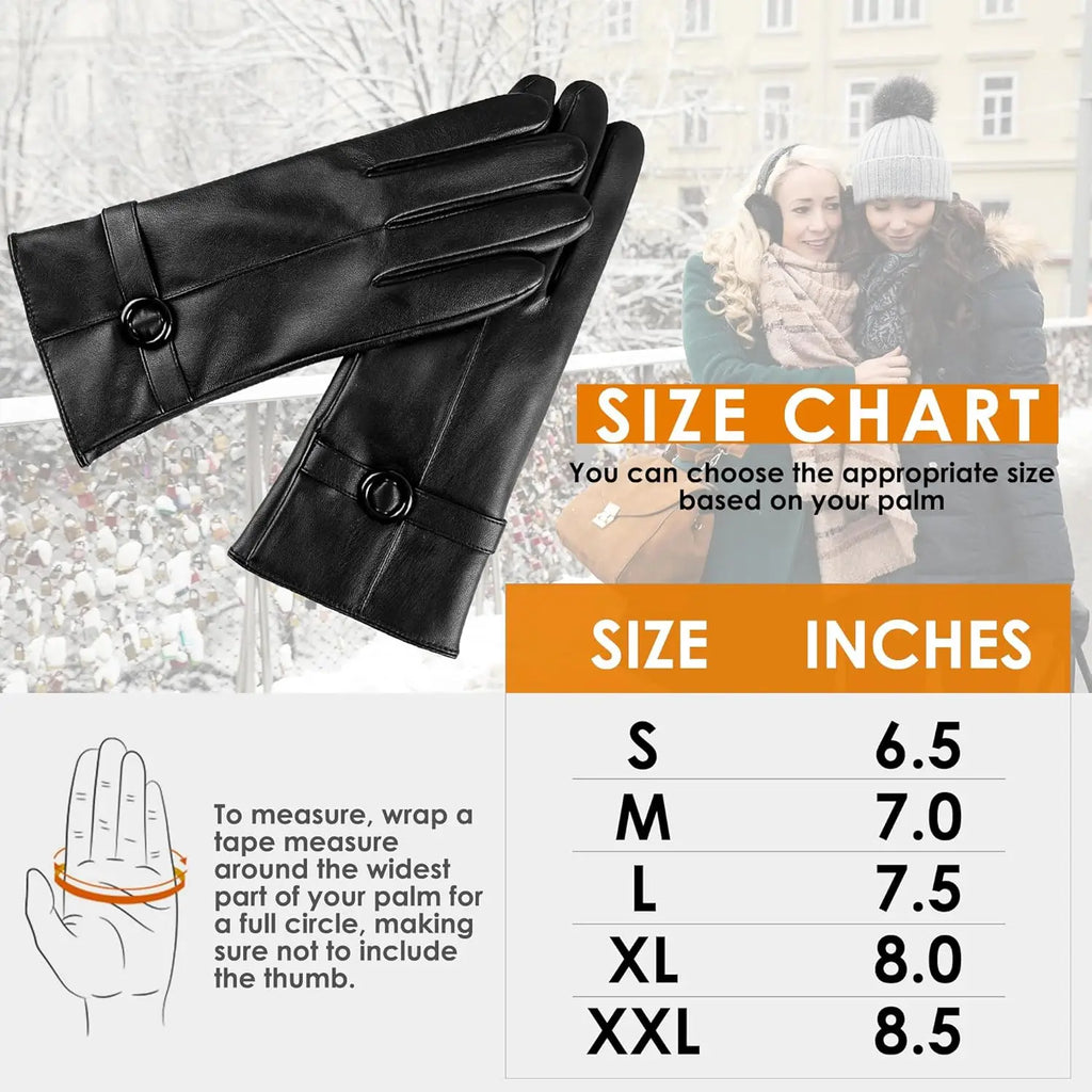 Women's Winter Leather Gloves Touchscreen  Warm Driving Lambskin Gloves Cold Weather Fashion