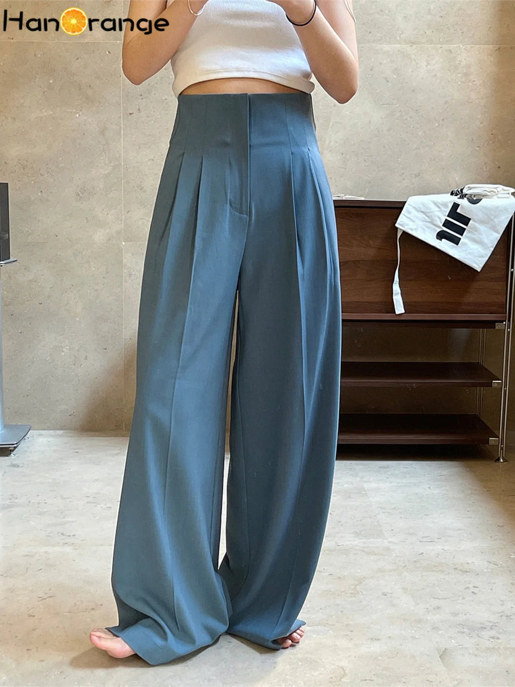 HanOrange Women High Waist Pants 2026 Spring Wide Leg Trousers Loose Sagging Mopping Floor Pants Female Vintage Clothing