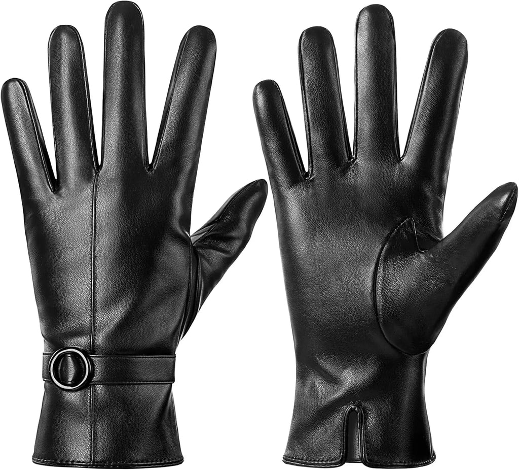 Women's Winter Leather Gloves Touchscreen  Warm Driving Lambskin Gloves Cold Weather Fashion