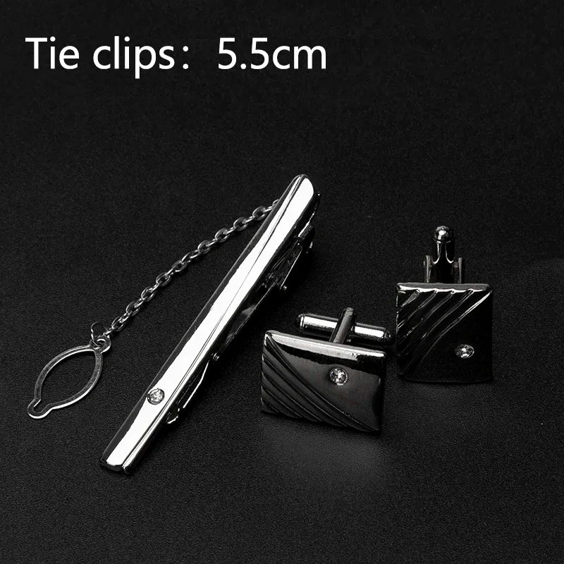 Men Metal Tie Clips Cufflinks Set Luxury Tie Accessories Classic Shirts Cuff Fashion Carving Cufflink for Mens Jewelry Gifts