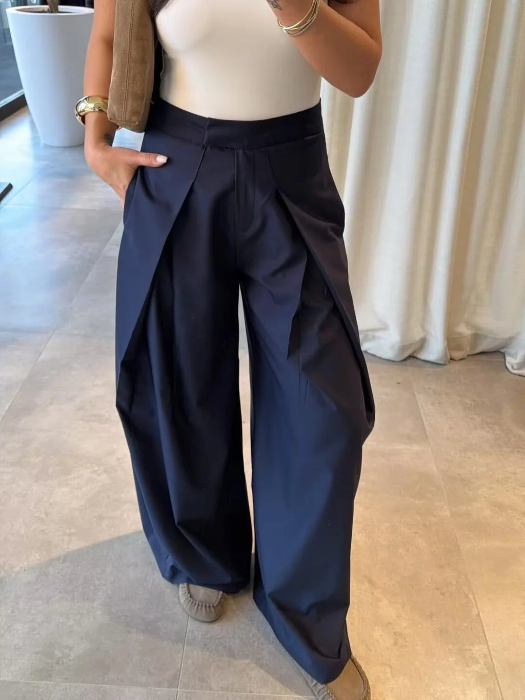 Women's Long Pants 2025 Autumn New Arrivals Military Green Pleated Loose Wide-Leg Pants Casual Fashion Stylish and Versatile