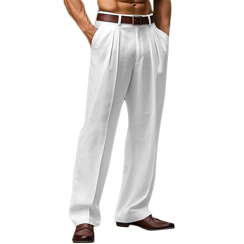 Daily Casual Mens Loose Straight Pants 2025 Spring Summer Leisure Breathable Thin Linen Trousers For Men Vintage Pleated Pants