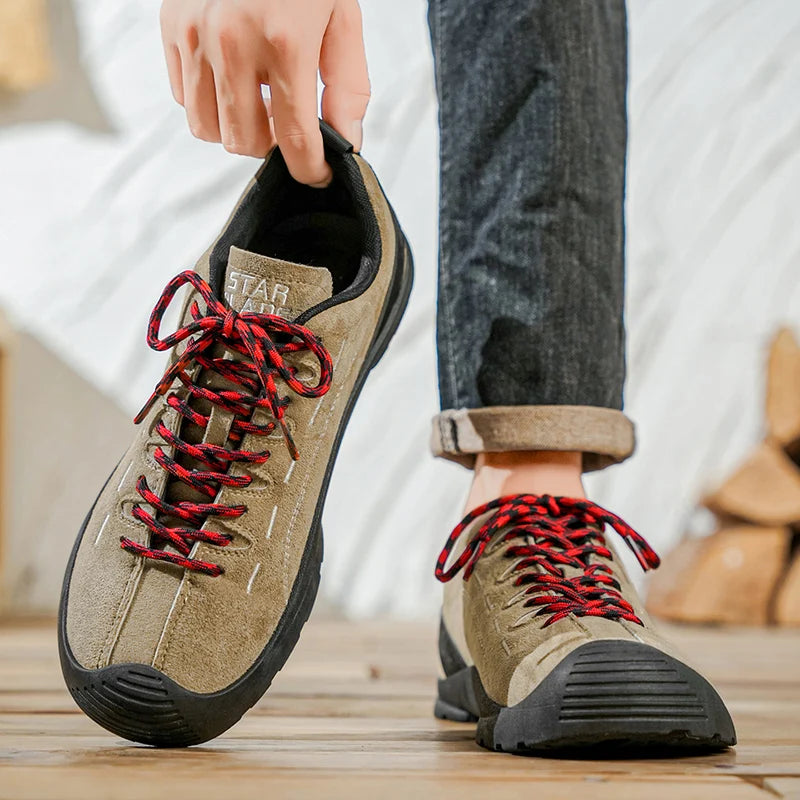 2025 new men's casual flat shoes, outdoor sports casual shoes, camping hiking shoes, lightweight anti slip walking board shoes