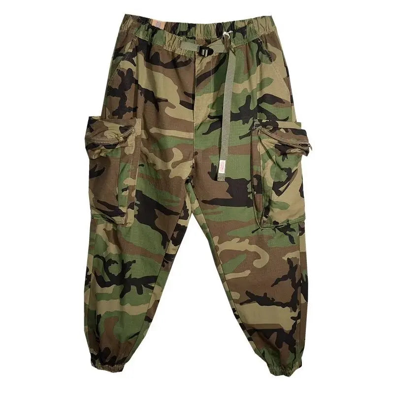 Camouflage Cargo Pants For Men  2024 Korean style Casual Tightened Nine-point Pants Men's Trendy Multiple pockets Harem Pants