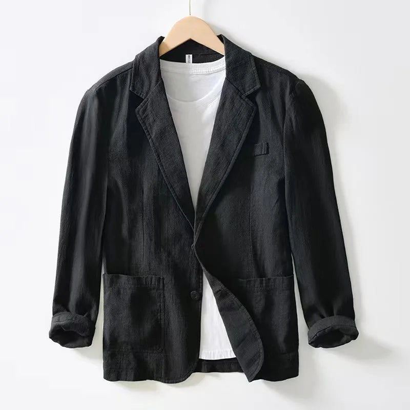 Men's Casual Suit Single-layer Jacket Solid Color Cotton And Linen Casual Fashion Men's Top