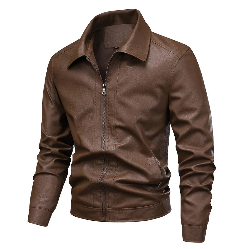 Men Faux Leather Jacket Autumn Winter Biker Jackets Fashion Black Motorcycle Leather Coat Outwear Casual Streetwear Windbreaker