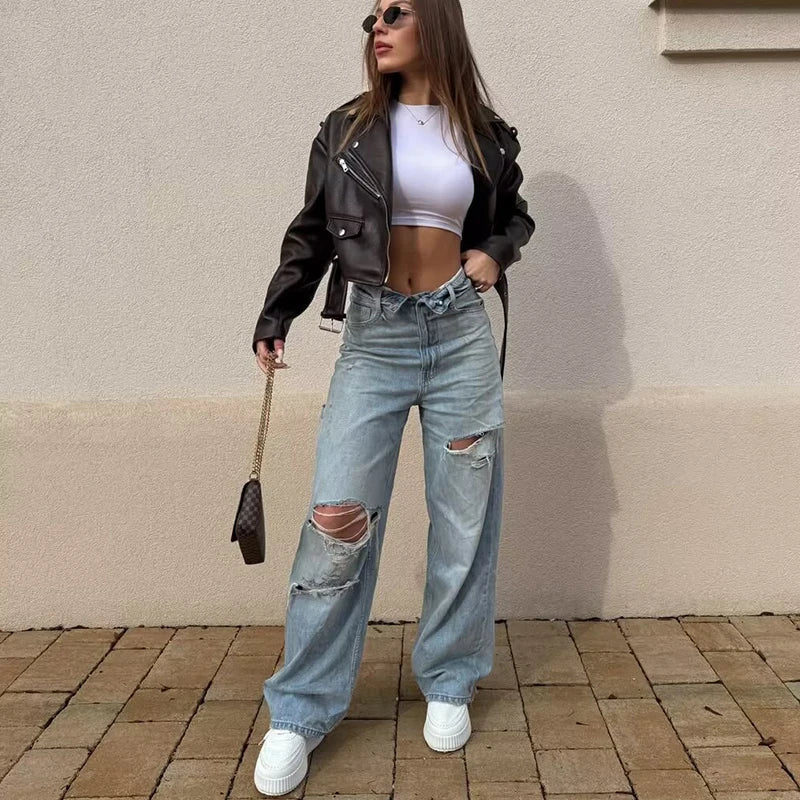Women's New Jeans Spring 2026 Fashion Slim Elegant Women's Unique Hole Jeans Chic Spring Travel Street Youth High Waist Pants