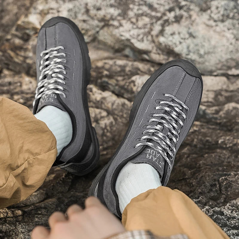 2025 new men's casual flat shoes, outdoor sports casual shoes, camping hiking shoes, lightweight anti slip walking board shoes