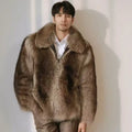 2025 New Autumn Winter Thicken Men's Fur Warm Soft Artificial Raccoon Plush Hoodies Light Luxury Fashion Tops Coat Male Overwear