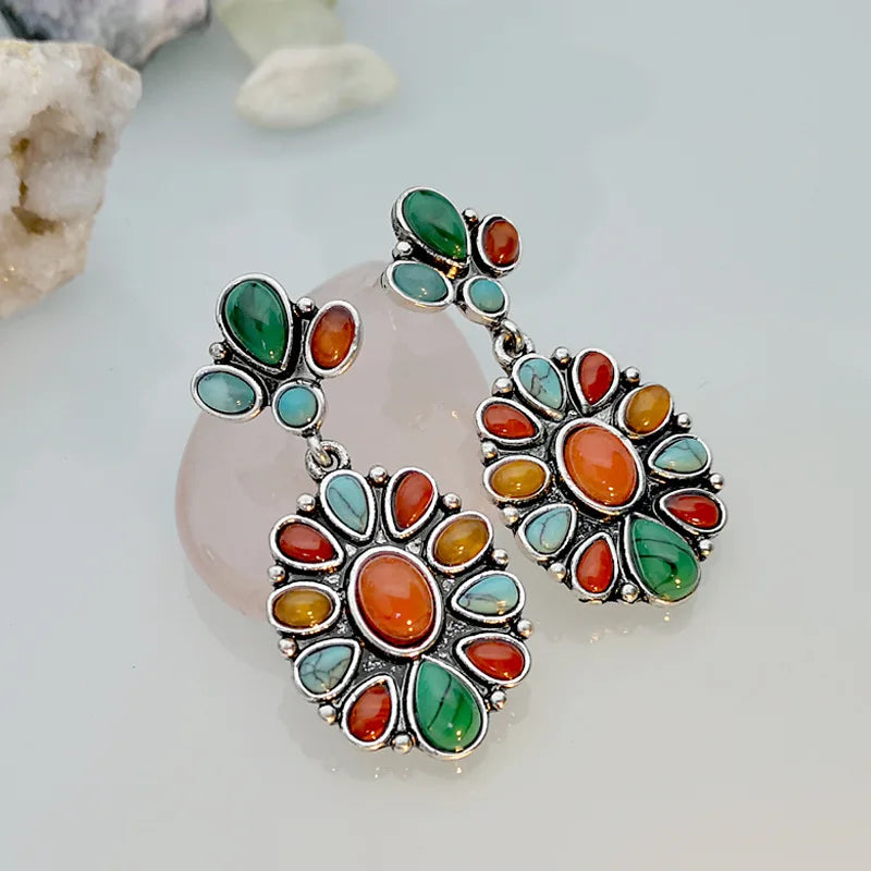 Ajojewel Colorful Bohemian Earrings Natural Stones Exaggerated Jewelry Women Accessories