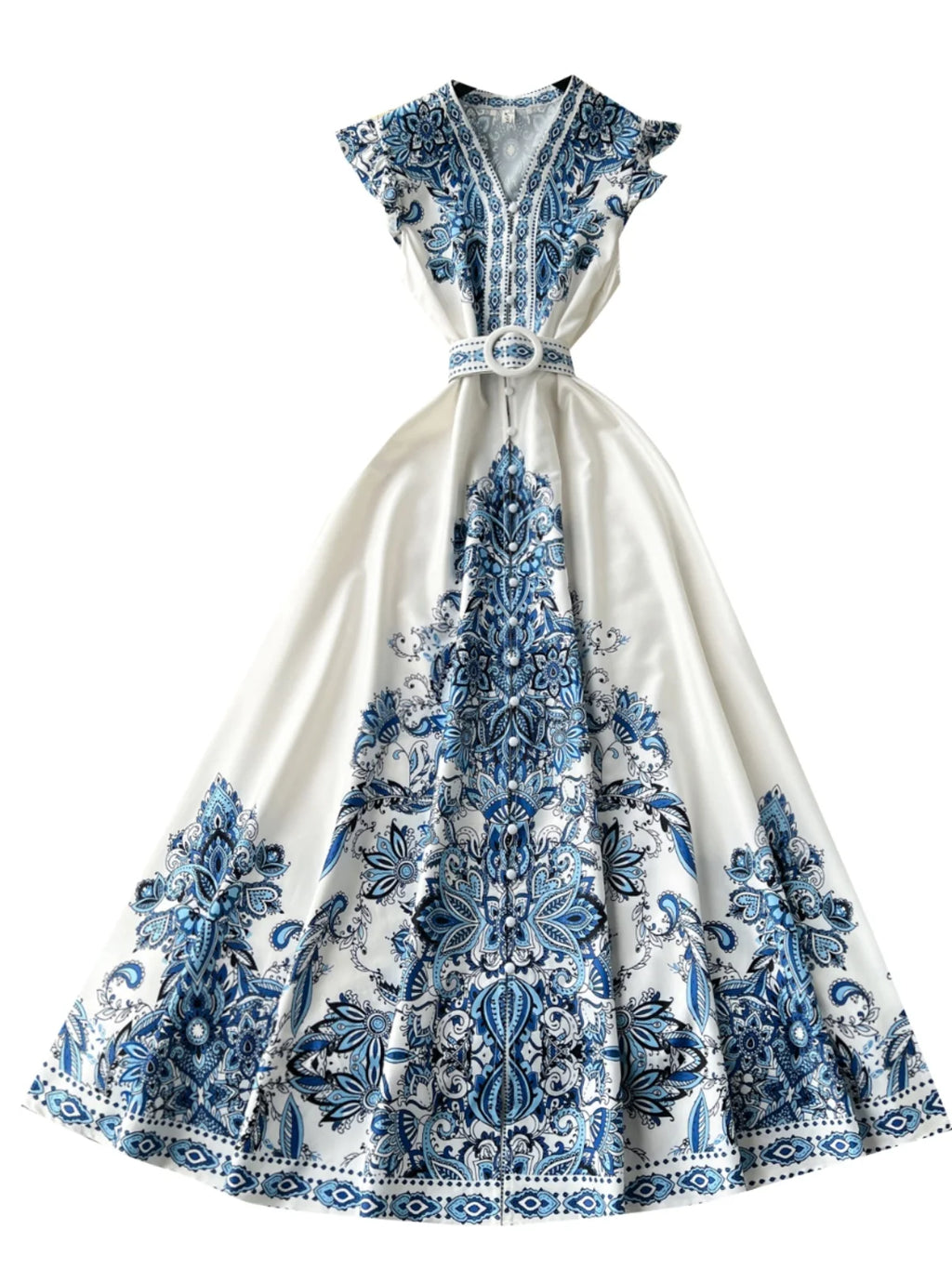 Ele Floral Print Long Dr Vintage Single Button V-Ne Skirt High Waist ort Sve Women's Summer Faion Dr