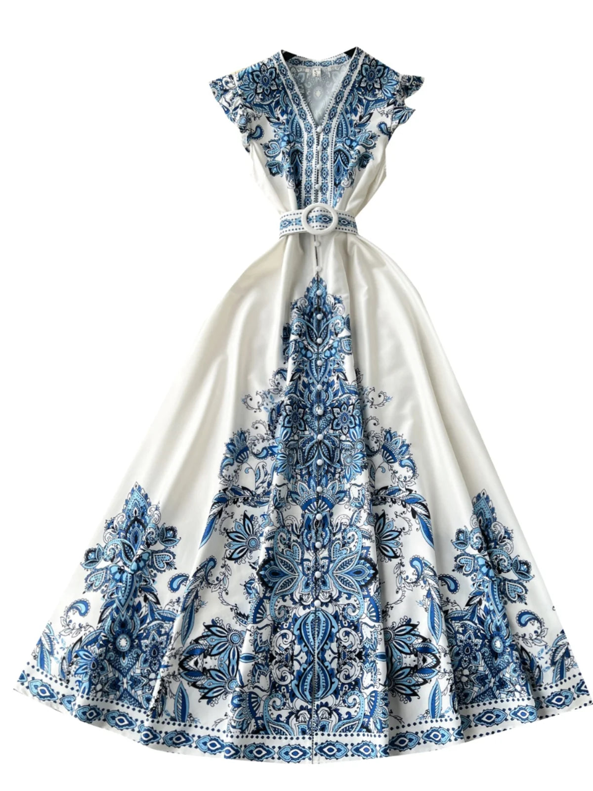 Ele Floral Print Long Dr Vintage Single Button V-Ne Skirt High Waist ort Sve Women's Summer Faion Dr