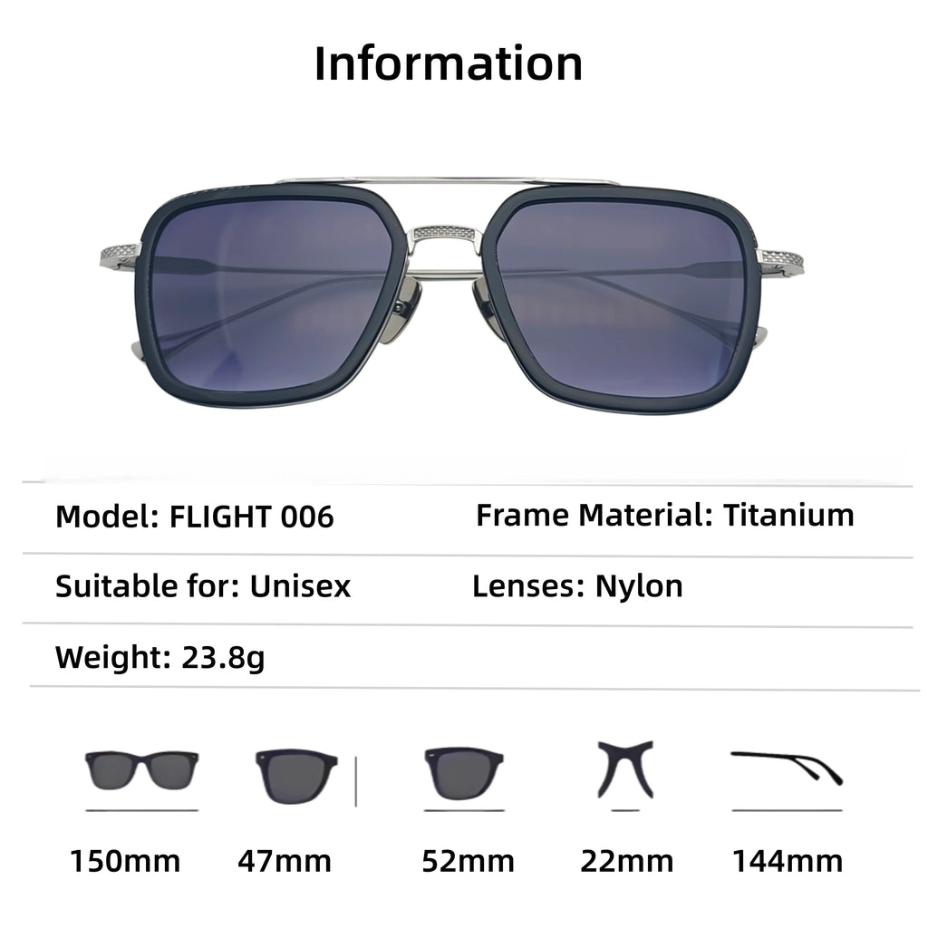 FLIGHT 006 Style Double Beam Titanium Square Frame Sunglasses - DITA-Style Luxury UV400 Protection Sunglasses Men Women Shades