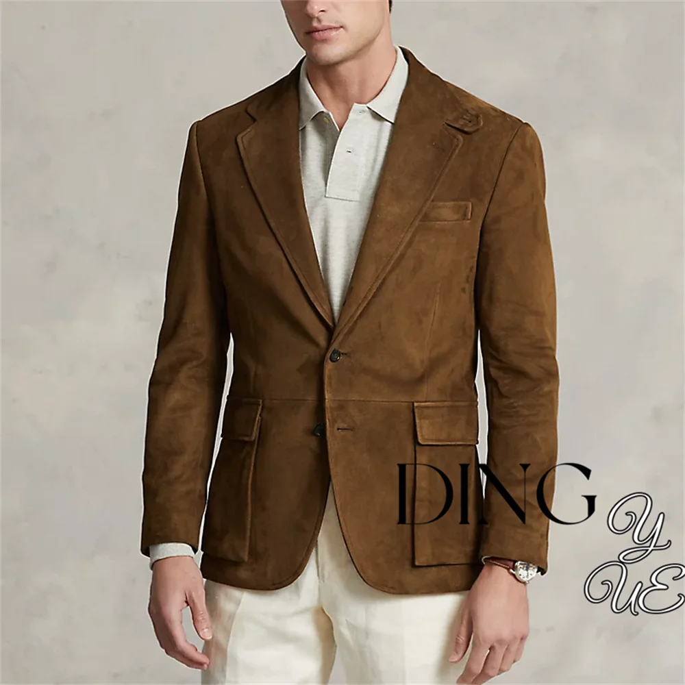Hot Sale Men's Suit Suede Jacket Single Breasted Casual Fashion Male Coat for Men Blazers Luxury Designer Formal Mens Clothing
