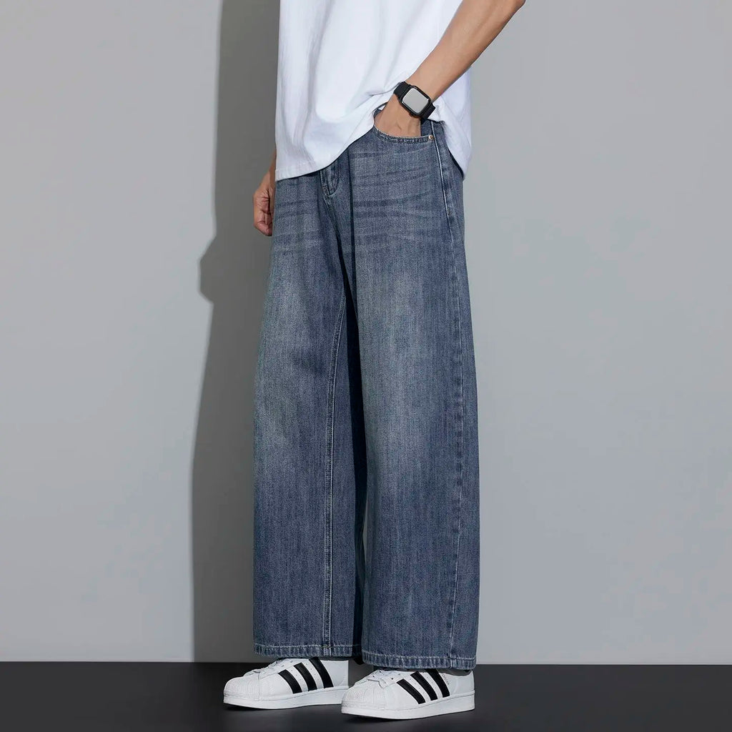 Men's Jeans 2026 Spring Versatile Casual Wash Loose Straight Nine-Point Pants